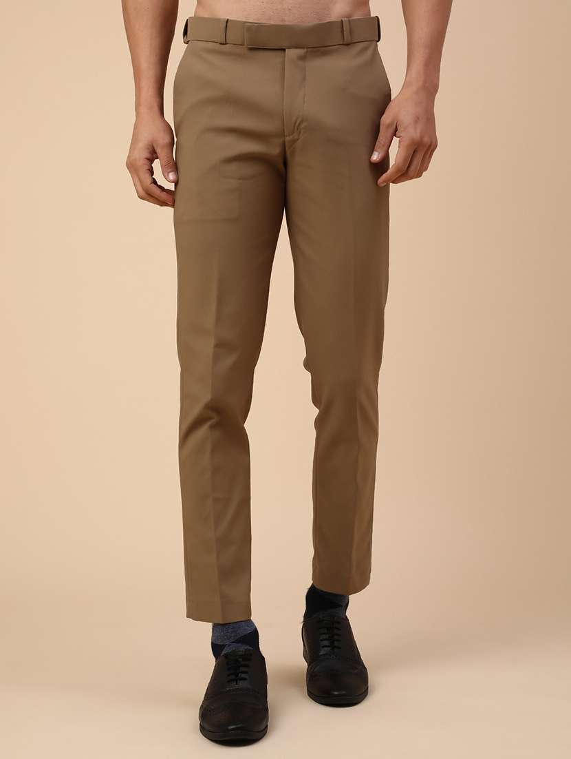 khaki cotton flat front trousers formal