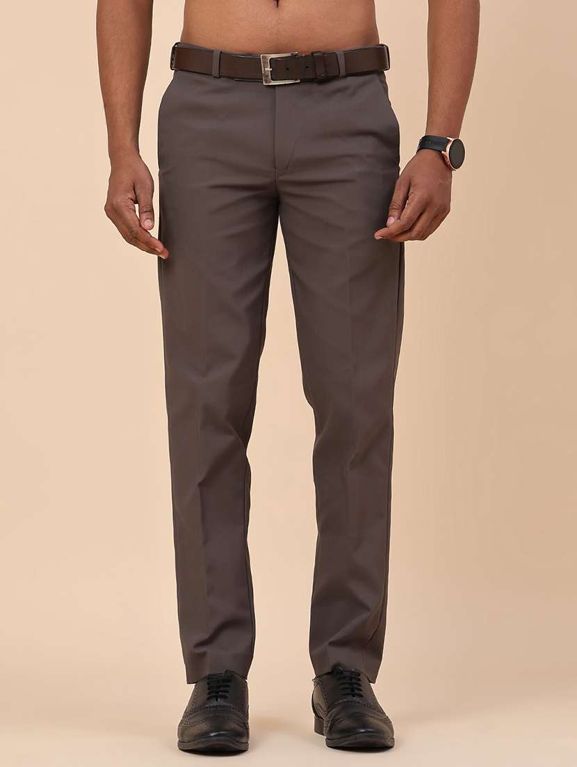 grey cotton flat front trousers formal