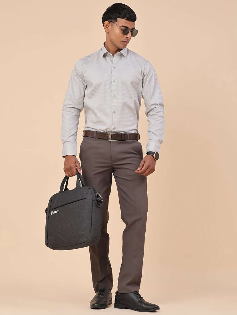 grey cotton flat front trousers formal - 22353878 -  Standard Image - 5