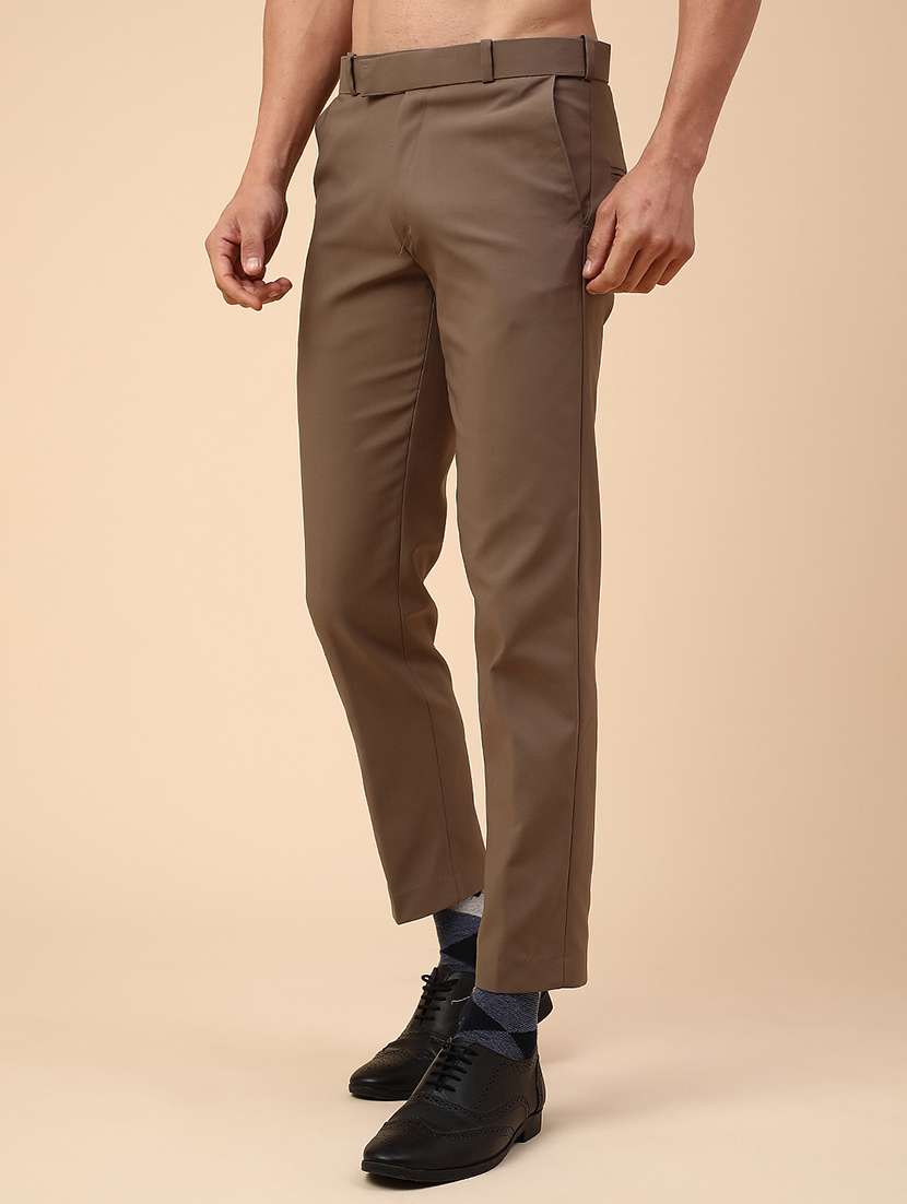 brown cotton flat front trousers formal - 22353879 -  Standard Image - 3
