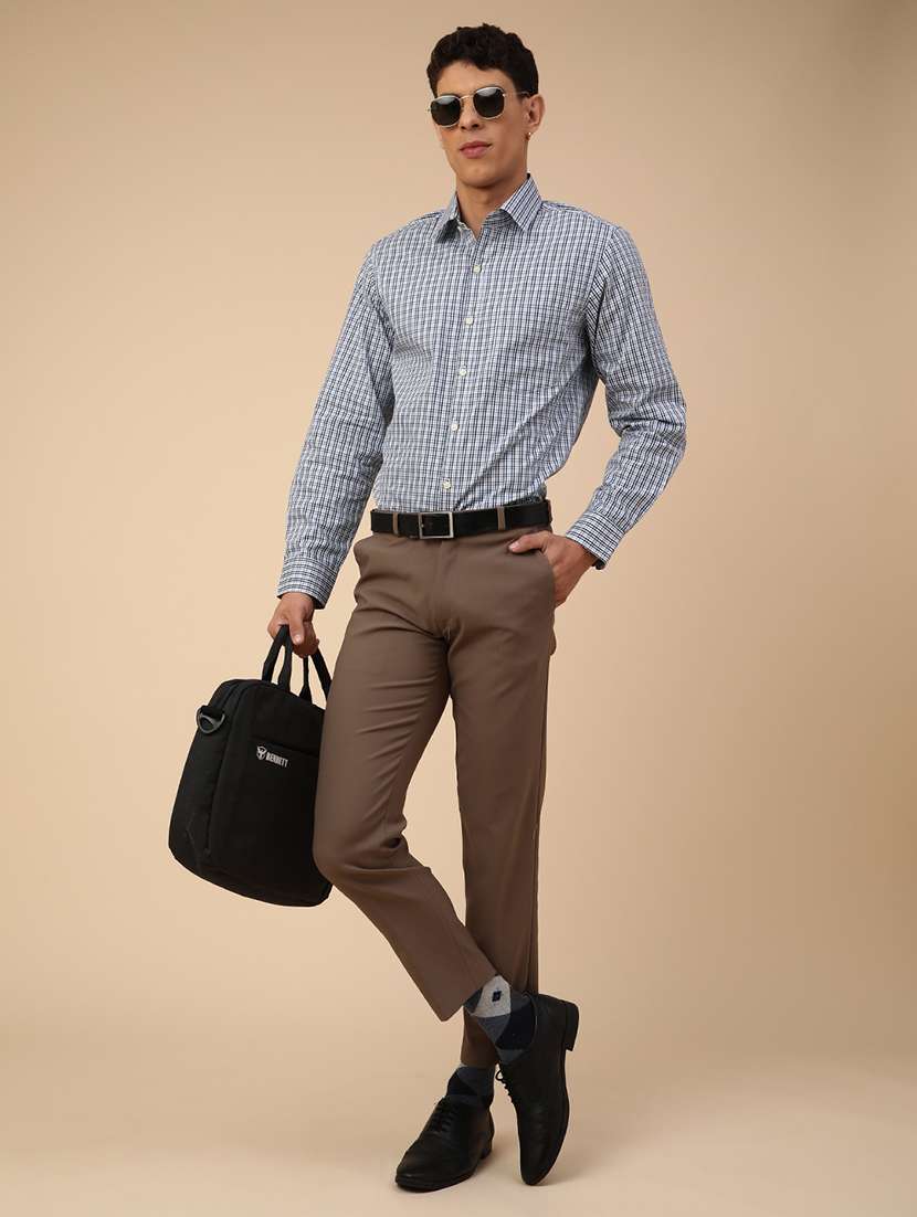 brown cotton flat front trousers formal - 22353879 -  Standard Image - 5