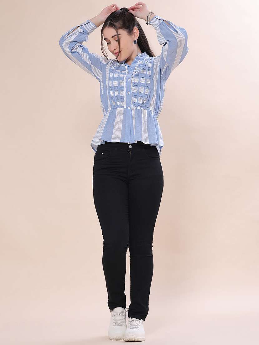 Women Printed Bishop Sleeves Peplum Top - 22353880 -  Standard Image - 5