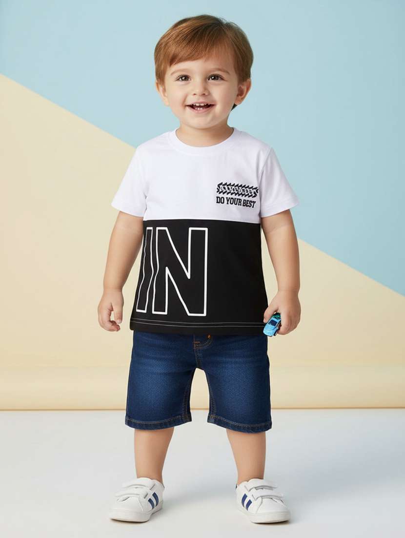 boys colourblocked round neck t-shirt