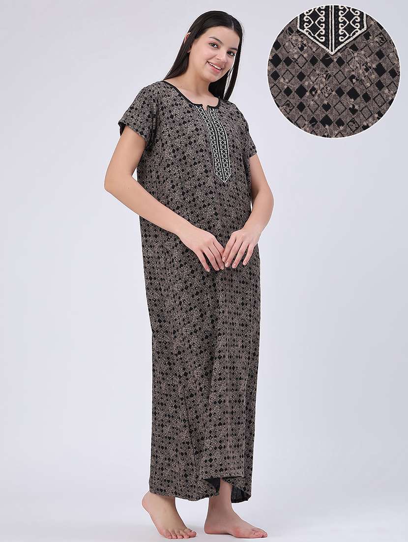 Women Printed Short Sleeves Nighty - 22353965 -  Standard Image - 3