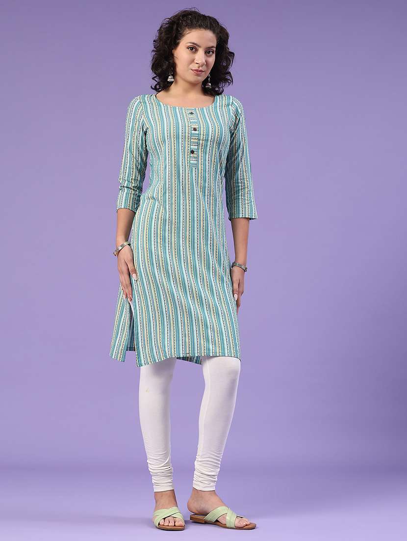 women green cotton straight kurta