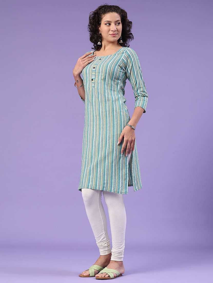 women green cotton straight kurta - 22353997 -  Standard Image - 3
