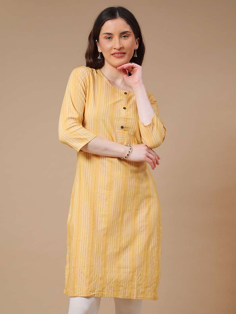 women yellow cotton straight kurta