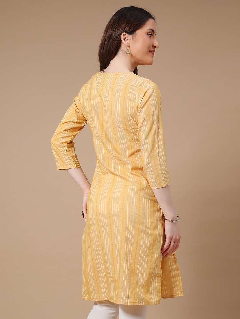 women yellow cotton straight kurta - 22353998 -  Standard Image - 3