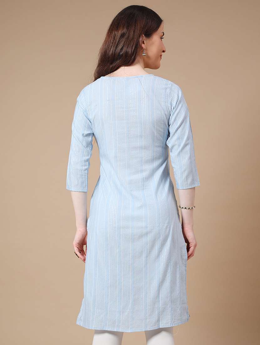 women light blue cotton straight kurta - 22353999 -  Standard Image - 3