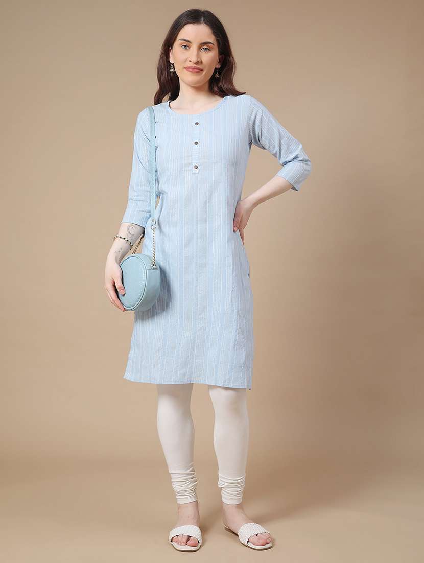 women light blue cotton straight kurta - 22353999 -  Standard Image - 5