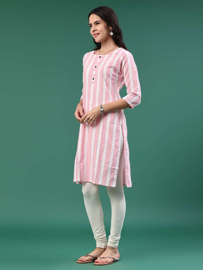 women pink cotton straight kurta - 22354000 -  Standard Image - 3