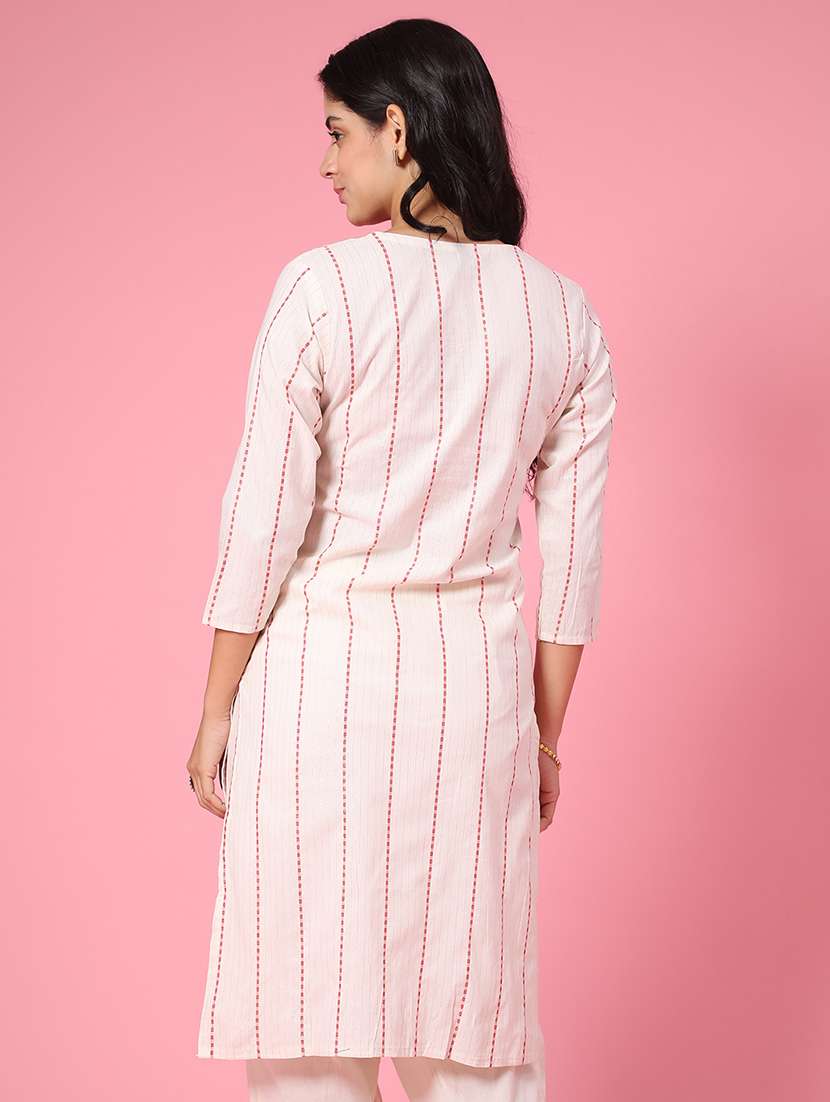 Women White Cotton Straight Kurta - 22354003 -  Standard Image - 3