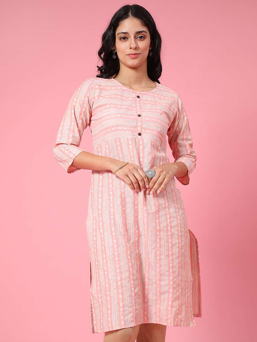women peach cotton straight kurta