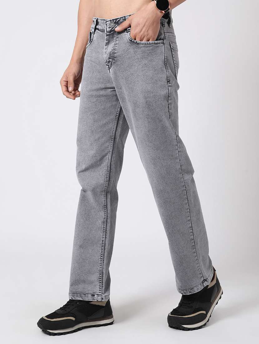 men plain mid rise full length straight jeans