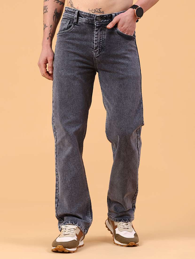 men plain mid rise full length straight jeans