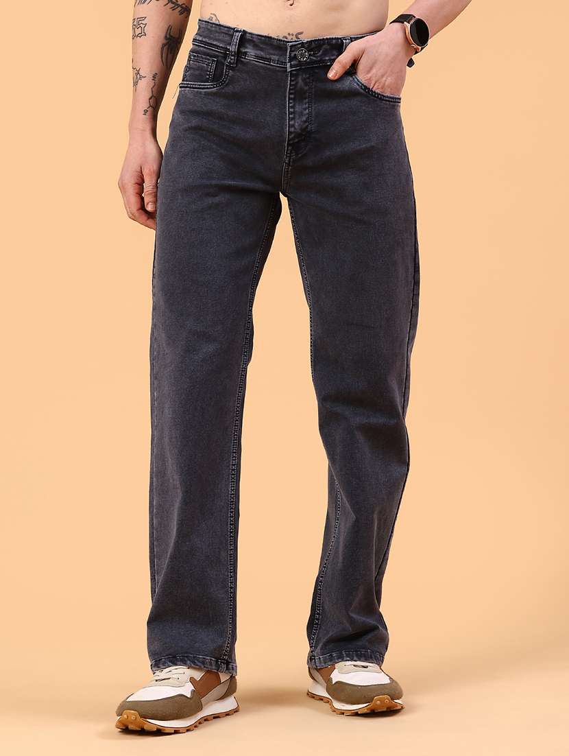 men plain mid rise full length straight jeans