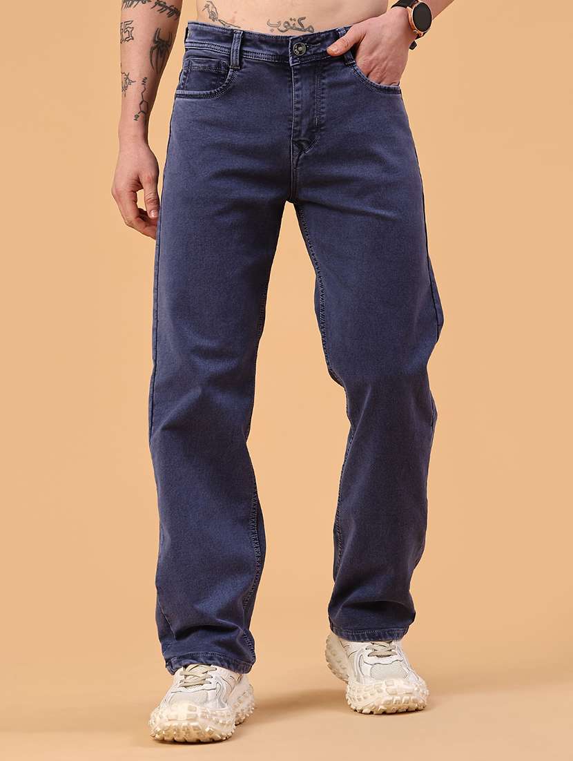 men plain mid rise full length straight jeans