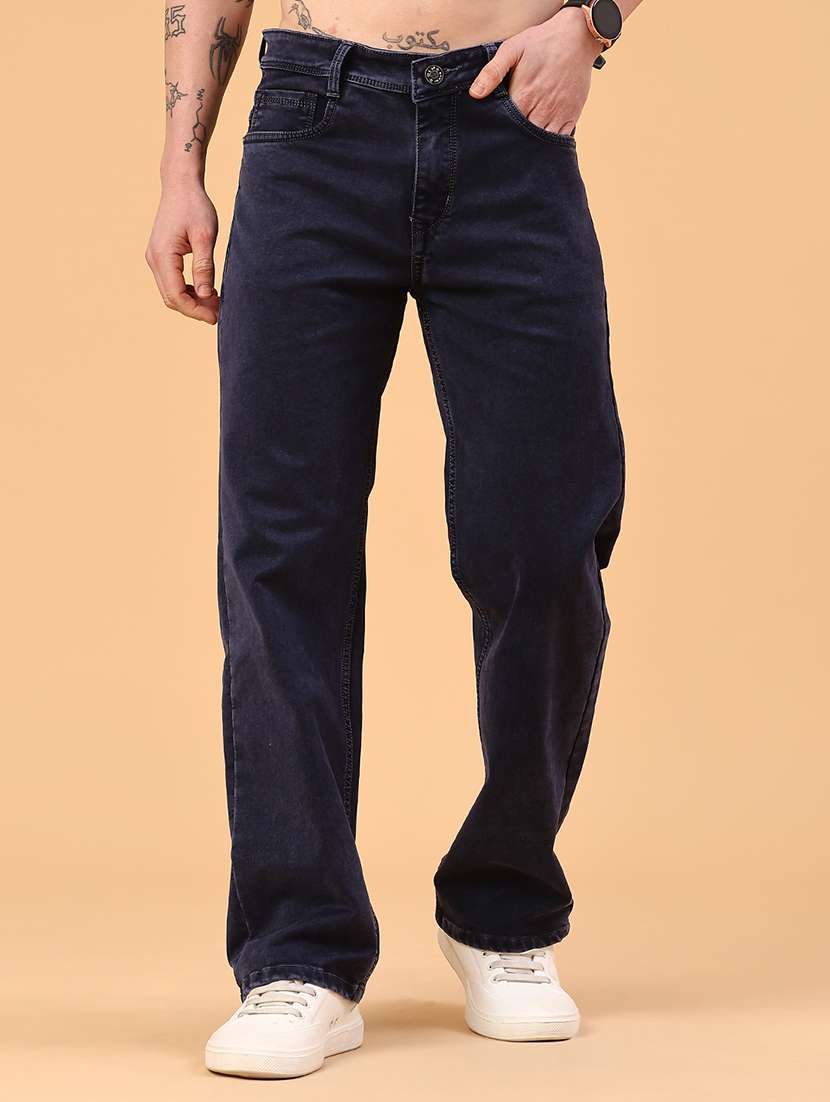 men plain mid rise full length straight jeans