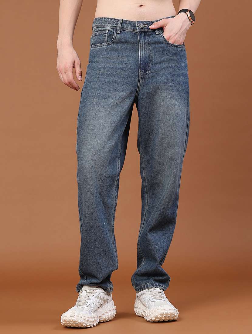 men washed mid rise full length relaxed fit jeans