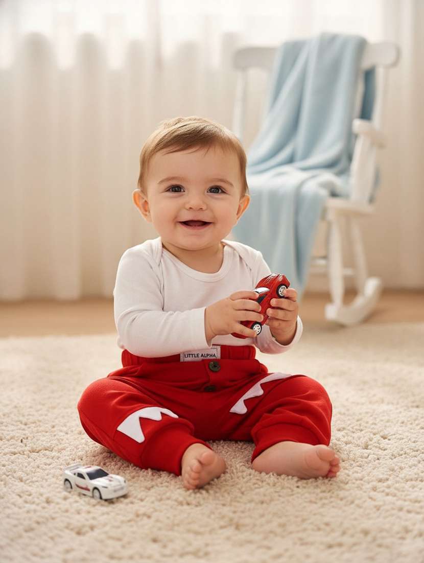 boys solid round neck full length set