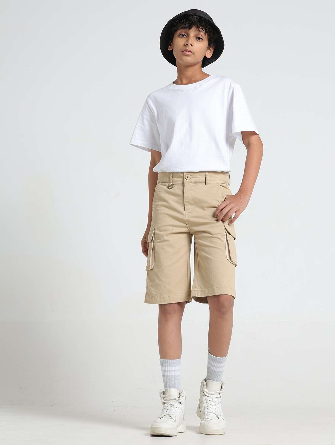 boys solid mid rise cargo shorts  - 22354296 -  Standard Image - 3