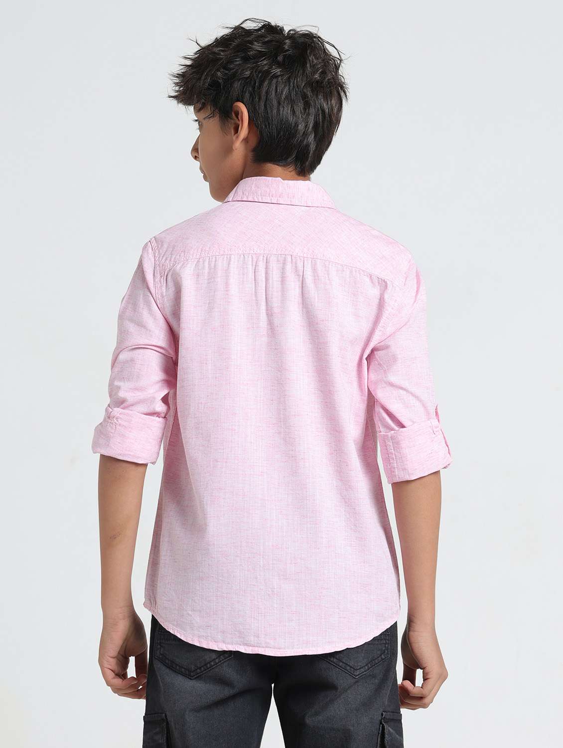 boys solid collared roll up sleeve shirt - 22354301 -  Standard Image - 3