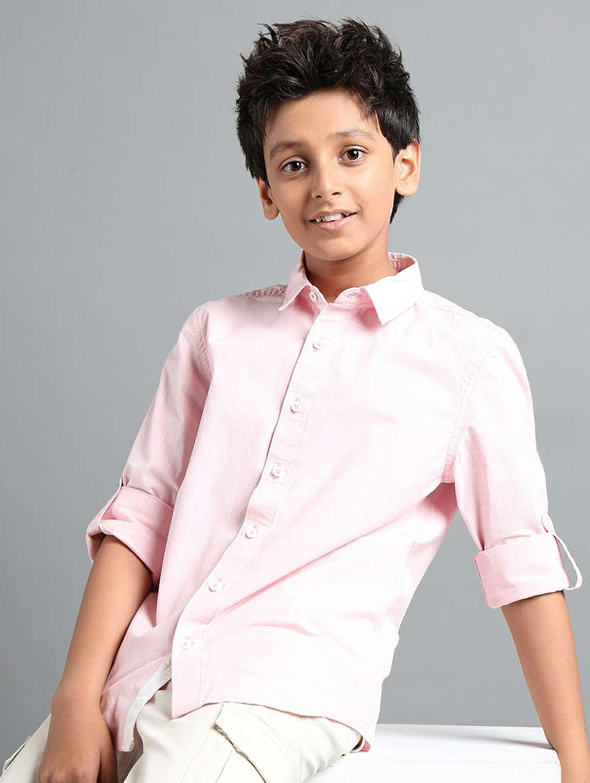 boys solid collared roll up sleeve shirt