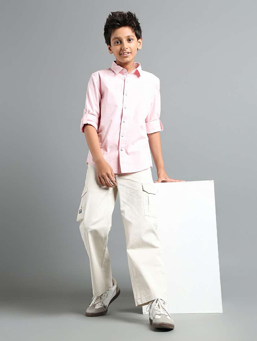 boys solid collared roll up sleeve shirt - 22354302 -  Standard Image - 3