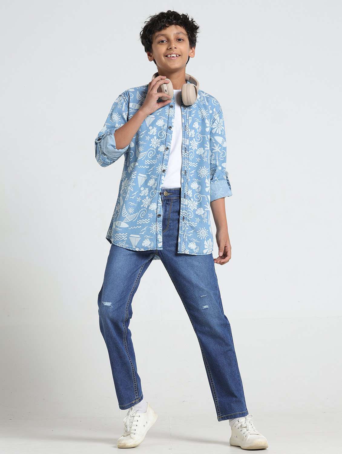 boys printed collared roll up sleeve shirt - 22354308 -  Standard Image - 3