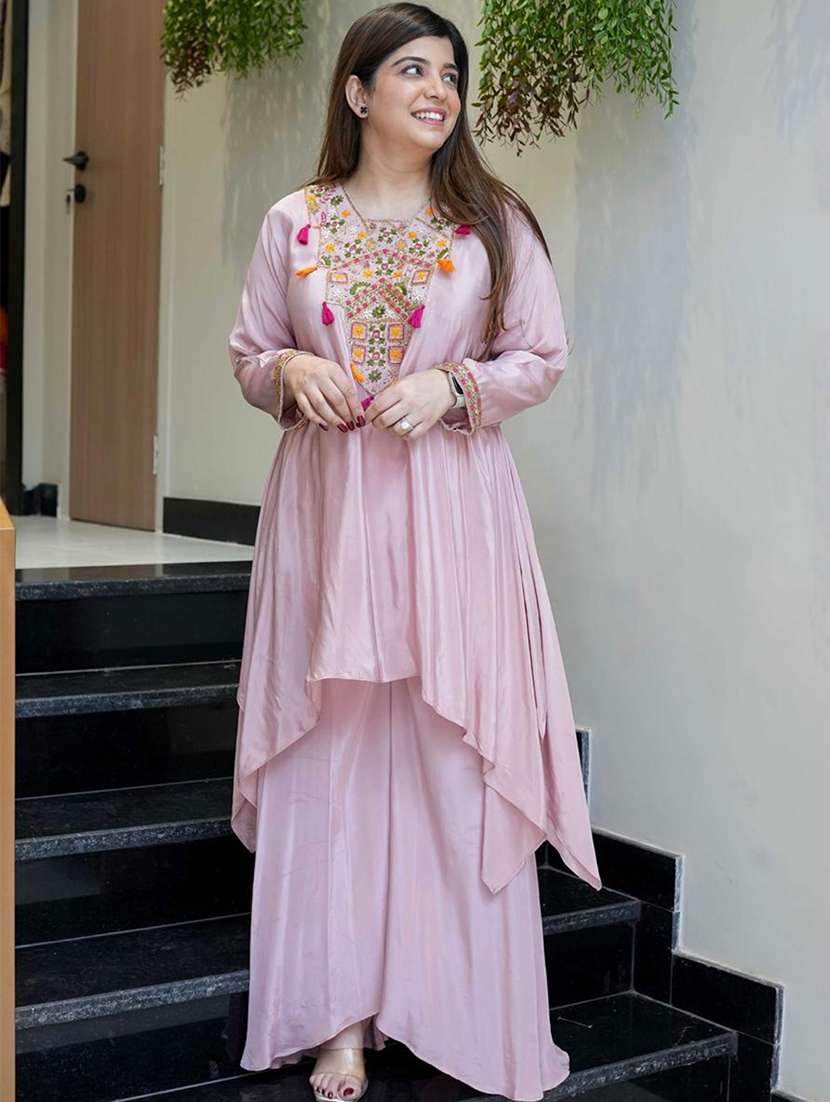 women solid with work long sleeve ethnic co-ord set - 22354324 -  Standard Image - 3