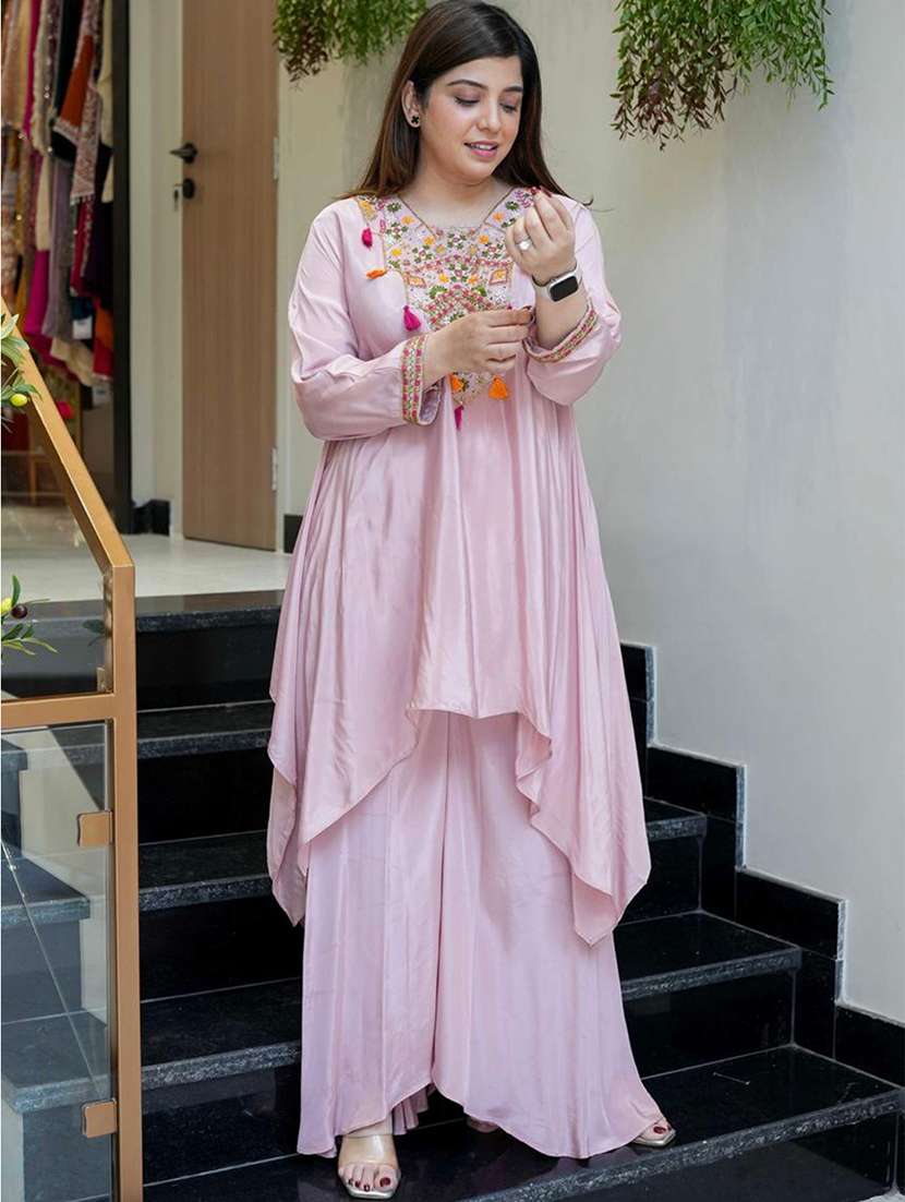 women solid with work long sleeve ethnic co-ord set - 22354324 -  Standard Image - 5