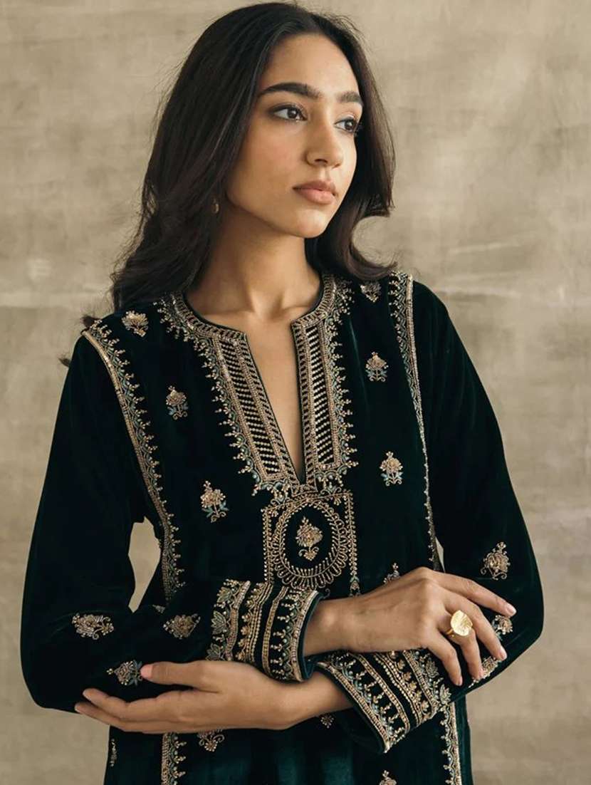 women solid with work long sleeve kurta pant with dupatta set - 22354326 -  Standard Image - 3