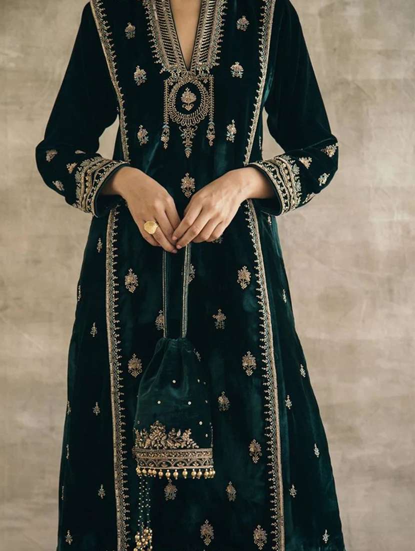 women solid with work long sleeve kurta pant with dupatta set - 22354326 -  Standard Image - 5