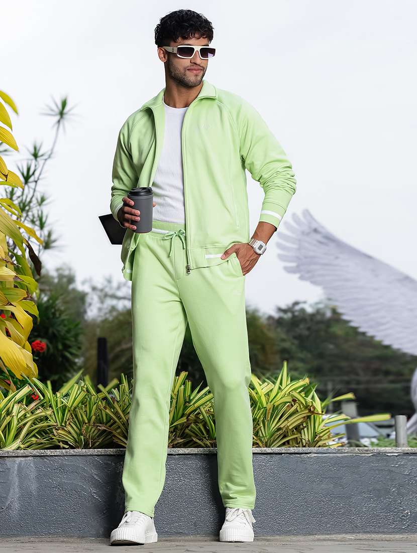 men solid long sleeve full length track suit