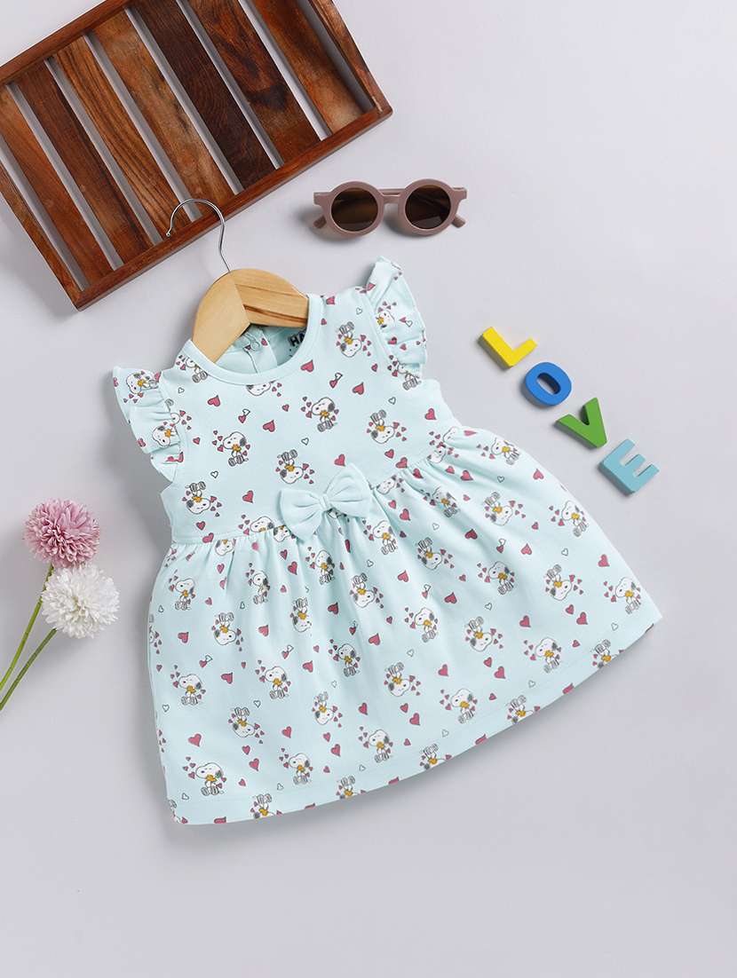 girls printed sleeveless fit and flared dress