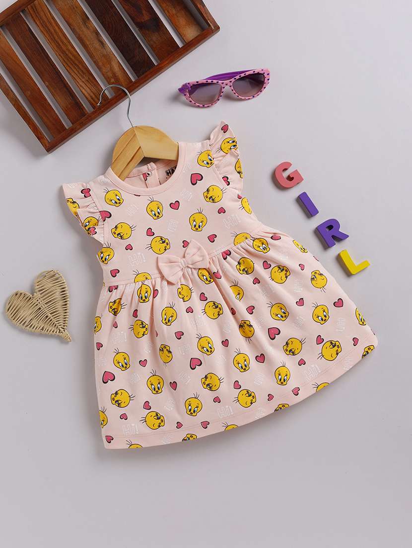 girls printed sleeveless fit and flared dress