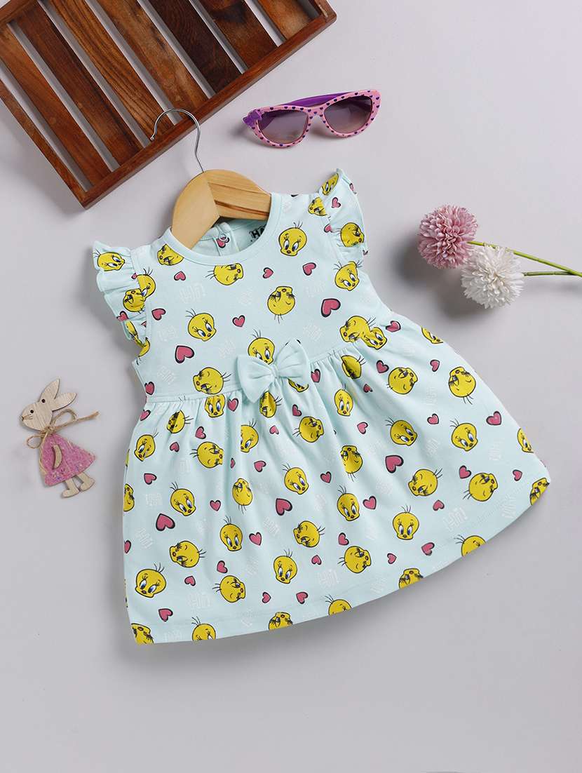 girls printed ruffle sleeve flared frock