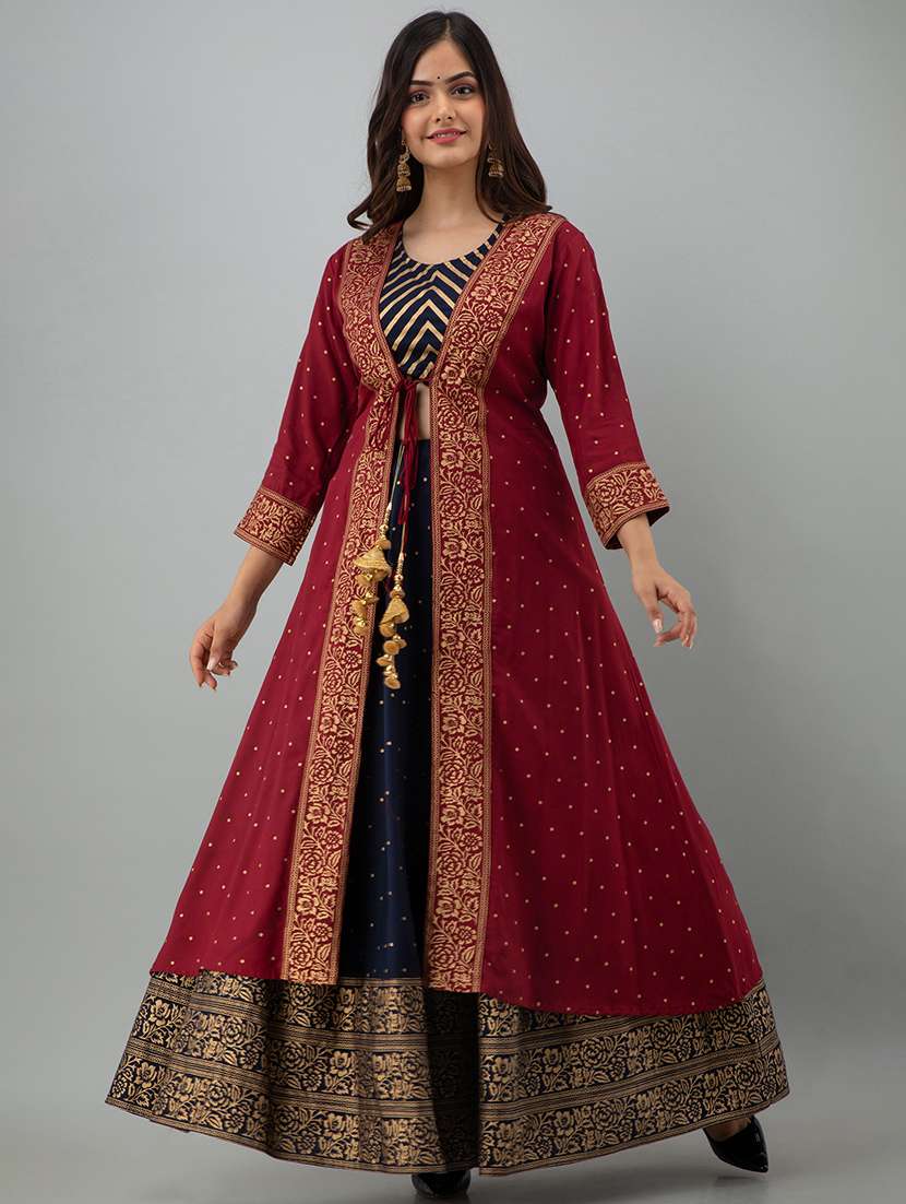 women printed skirt top with shrug set 