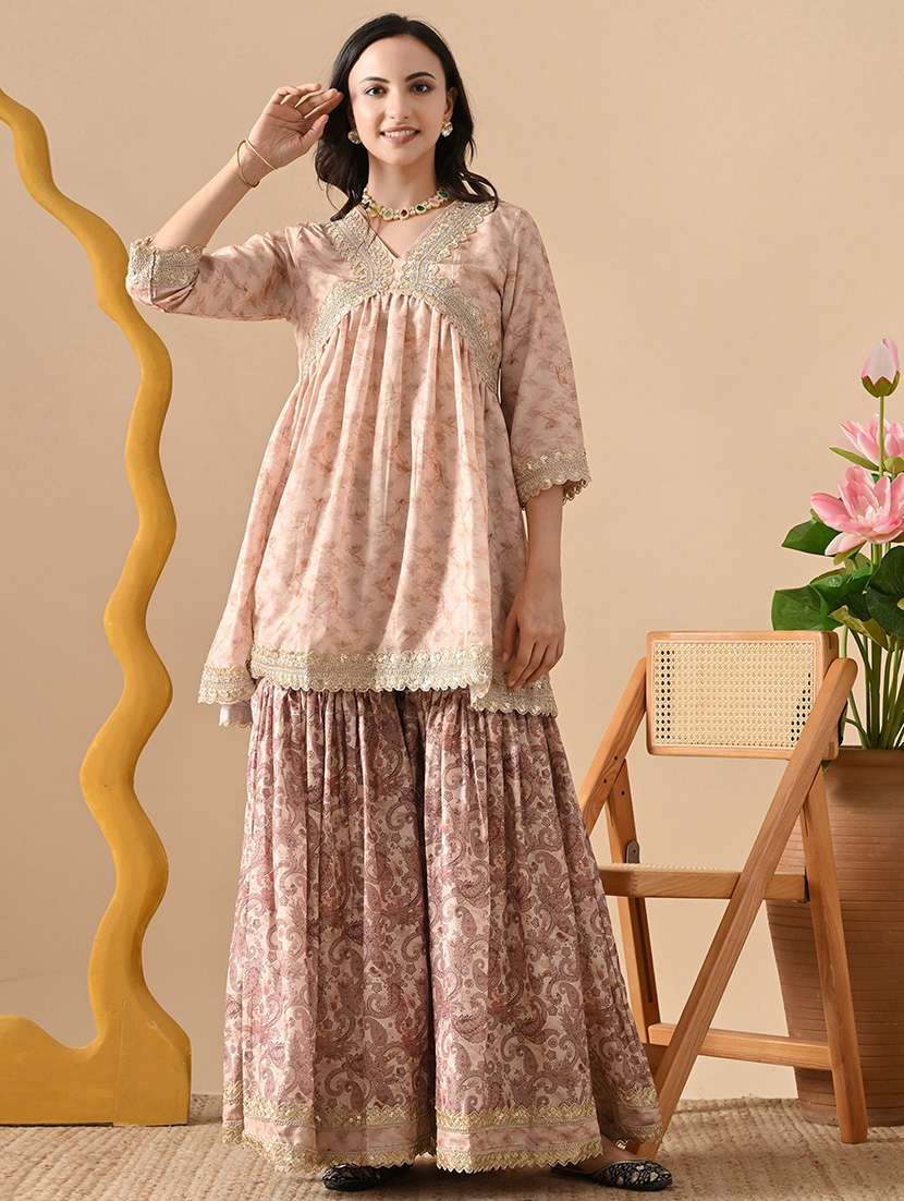 women three quarter sleeve kurta sharara with dupatta set - 22354524 -  Standard Image - 3