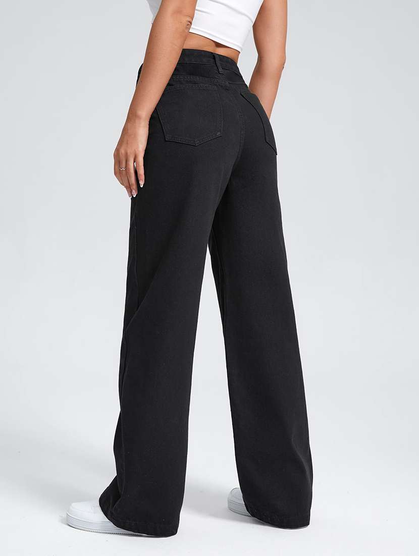 women solid high rise wide leg jeans - 22354526 -  Standard Image - 3