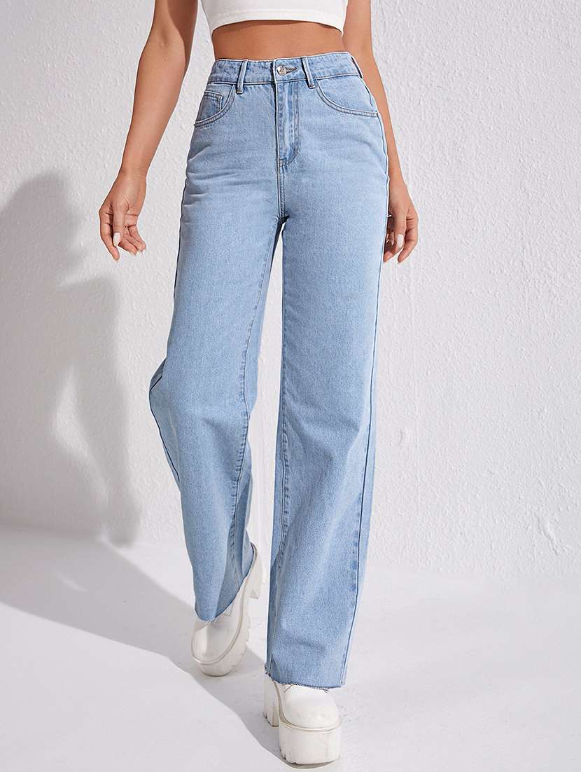 women solid high rise straight jeans