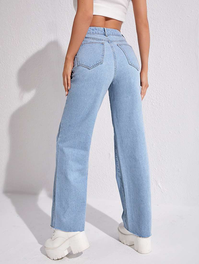 women solid high rise straight jeans - 22354527 -  Standard Image - 3