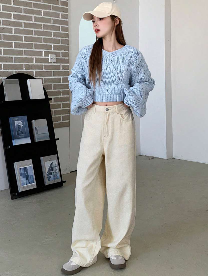 women solid high rise baggy jeans - 22354528 -  Standard Image - 3