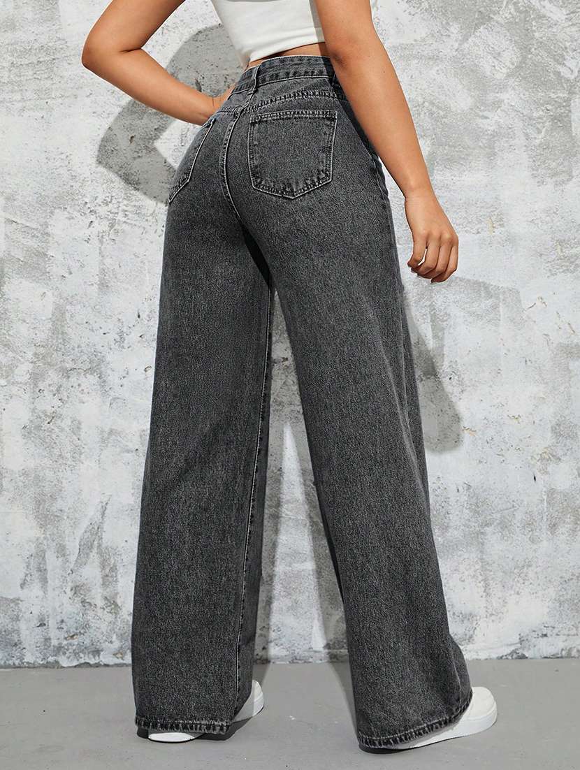 women solid high rise wide leg jeans - 22354530 -  Standard Image - 3