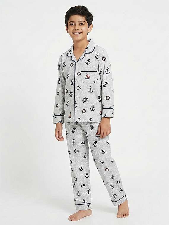boys printed long sleeve nightwear pyjama set