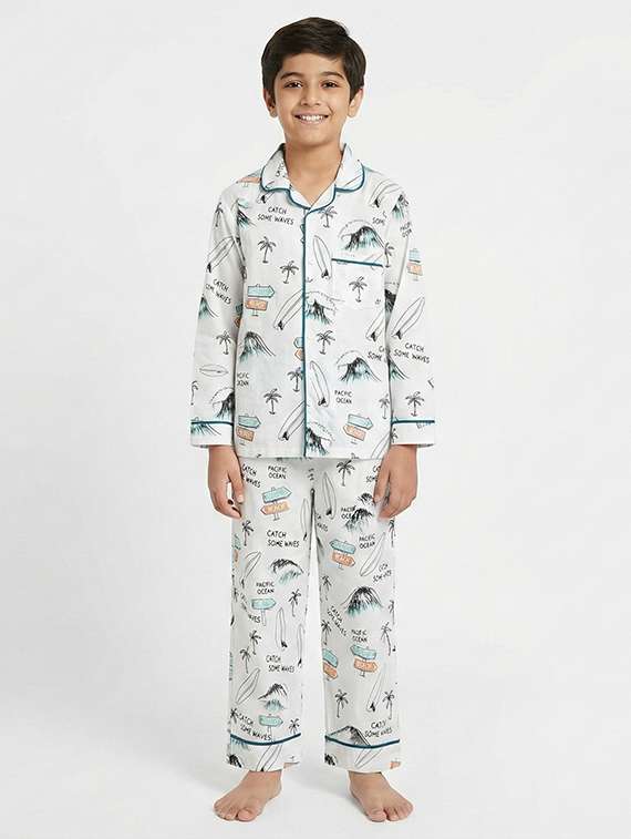 boys printed long sleeve nightwear pyjama set