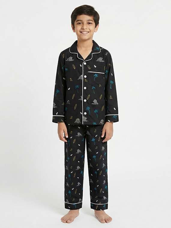 boys printed long sleeve nightwear pyjama set