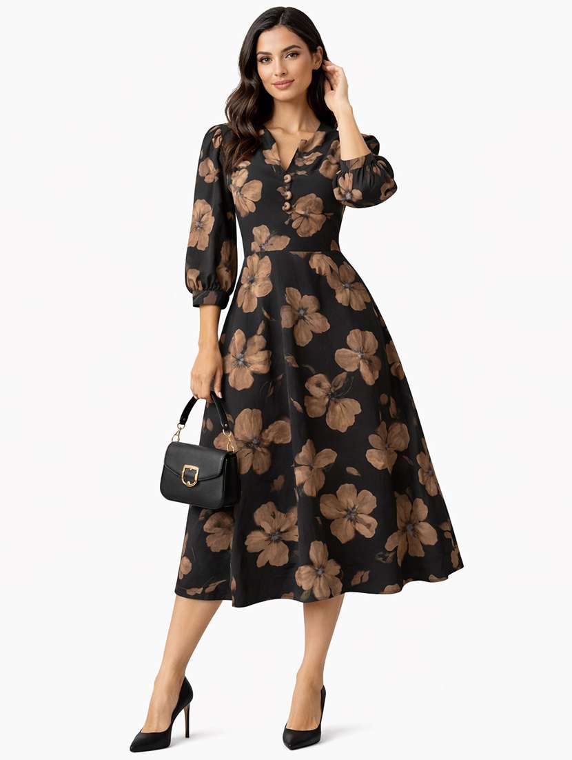 women floral print fit and flared dress