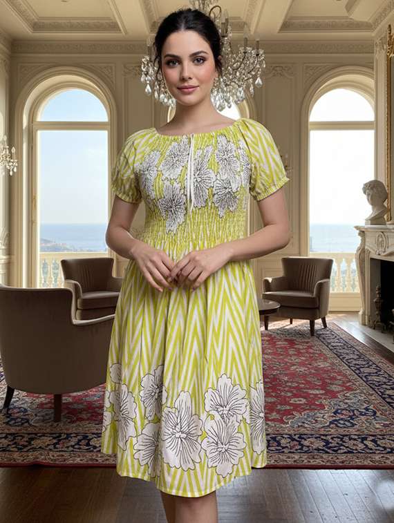 women printed short sleeve a-line dress