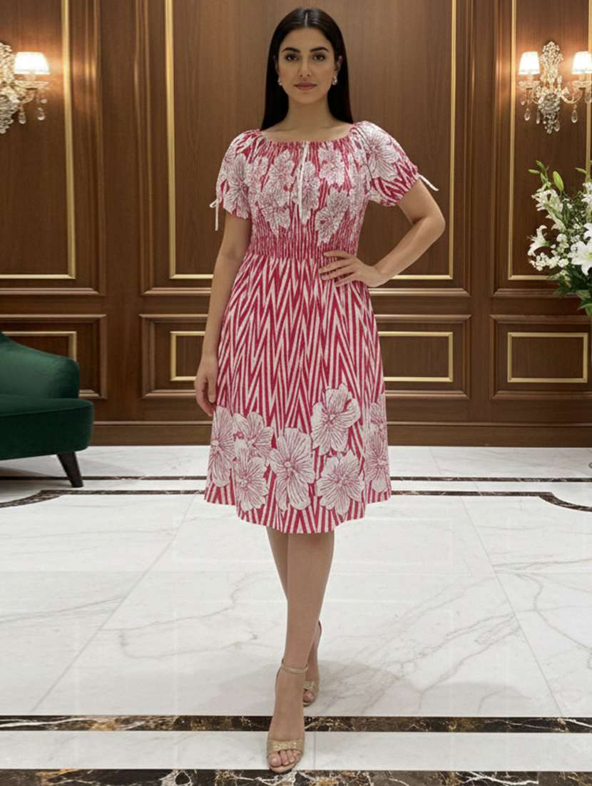 women printed short sleeve a-line dress